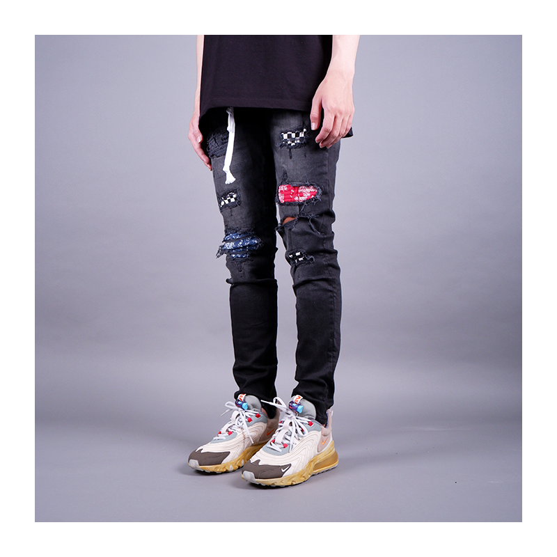 Patched on sale biker jeans