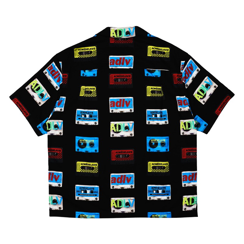 ADLV Cassette Tape Pattern Open Collar Shirt Black | HM8Store