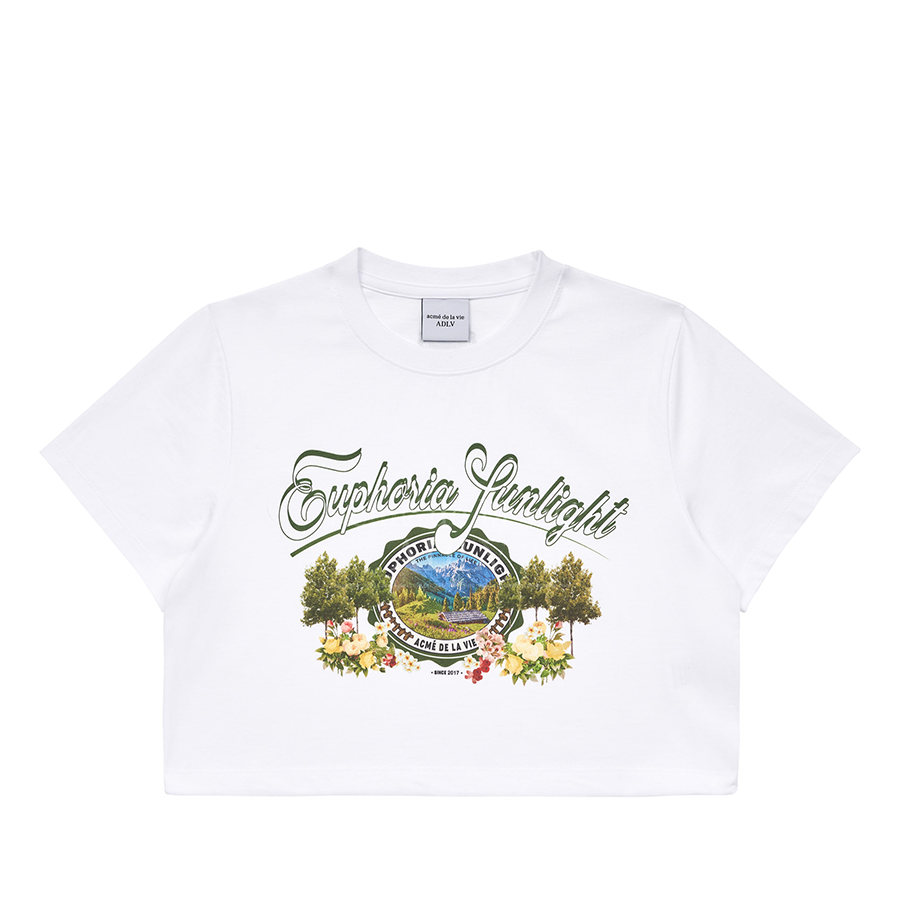 ☆【acme'de la vie】☆GREENERY ARTWORK CROP TOP T-SHIR.T☆ ADLV x Lisa Greenery Artwork Crop Top Tee White | HM8Store